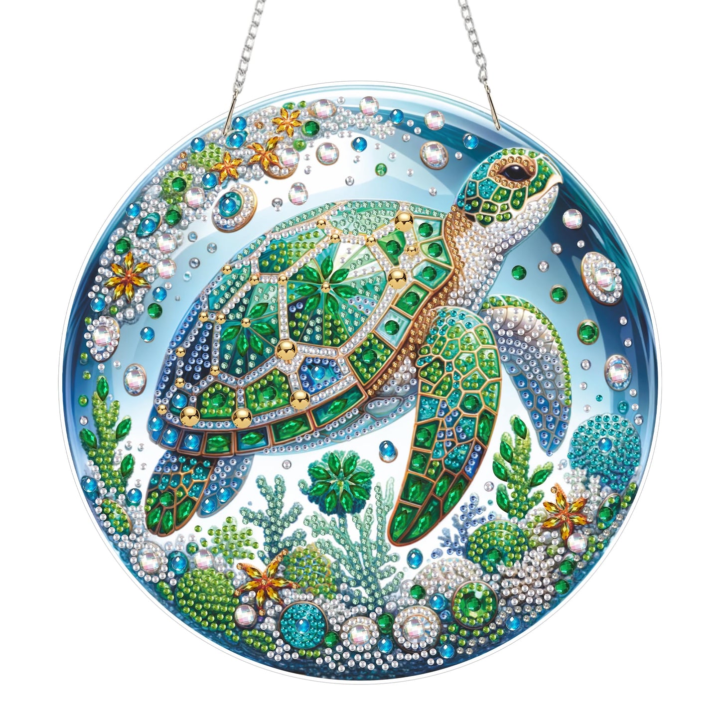 Aeepics Hanging Diamond Art Kit for Adult, DIY Diamonds Painting Pendant Ornament Kit, Acrylic Diamond Art Painting Board Kit (Turtle)
