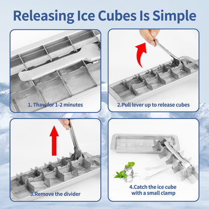 Stainless Steel Ice Cube Trays for Freezer, 18-Slot Vintage Inspired Design Metal Ice Cube Trays with Removable Tray, Easy Release Handle, Dishwasher Safe for Bars, Kitchens & Frozen Foods