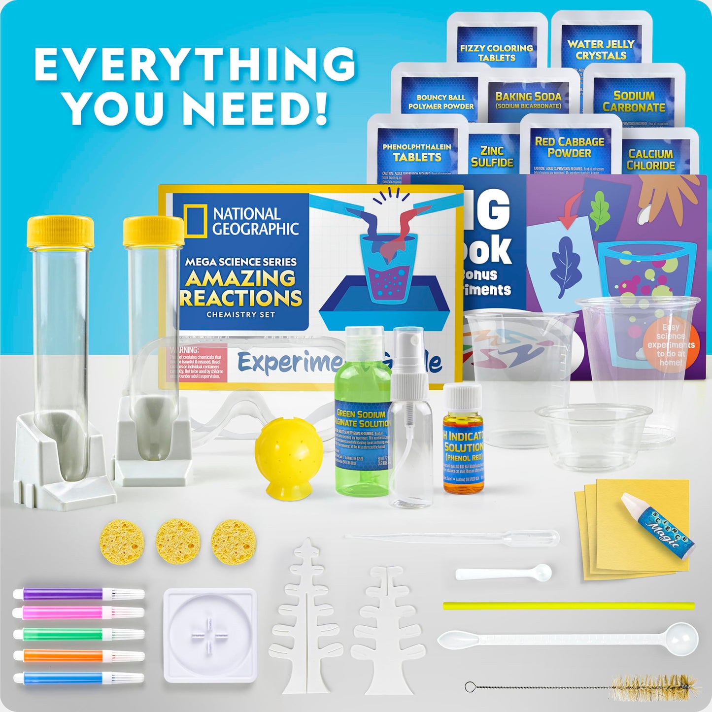 NATIONAL GEOGRAPHIC Amazing Chemistry Set - Chemistry Kit with 100+ Science Experiments Including Crystal Growing and Reactions, Science Kit for Kids, STEM Gift for Boys and Girls (Amazon Exclusive)