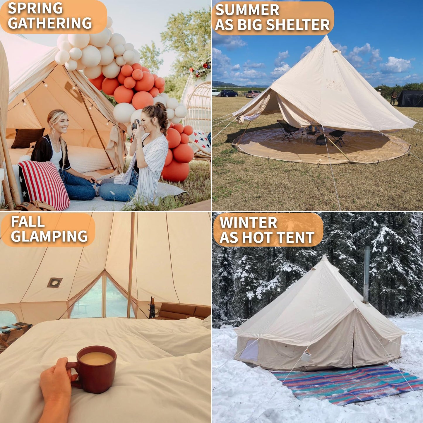 DANCHEL OUTDOOR B5PRO 4 Season Canvas Tent with Stove Jack Camping, Large Bell Tent with AC Port Yurt All Year Living, Luxury Glamping for 8 Person Hunting Party, 20ft/6m