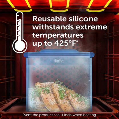 Ziploc Endurables Medium Pouch, 2 Cups, Reusable Silicone Bags and Food Storage Meal Prep Containers for Freezer, Oven, and Microwave, Dishwasher Safe, 2 Pack