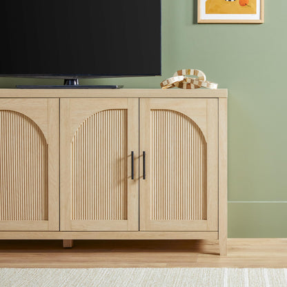 Walker Edison Sasha 4-Door Reeded Sideboard Buffet with Cord Management, 60 Inch, Coastal Oak