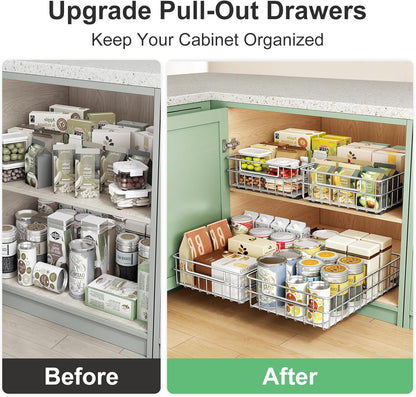 Pull Out Cabinet Organizer by Regine Switzerland - Stainless Steel 2-Pack Drawer with Silent Slides | Ideal for Kitchen, Pantry & Bathroom