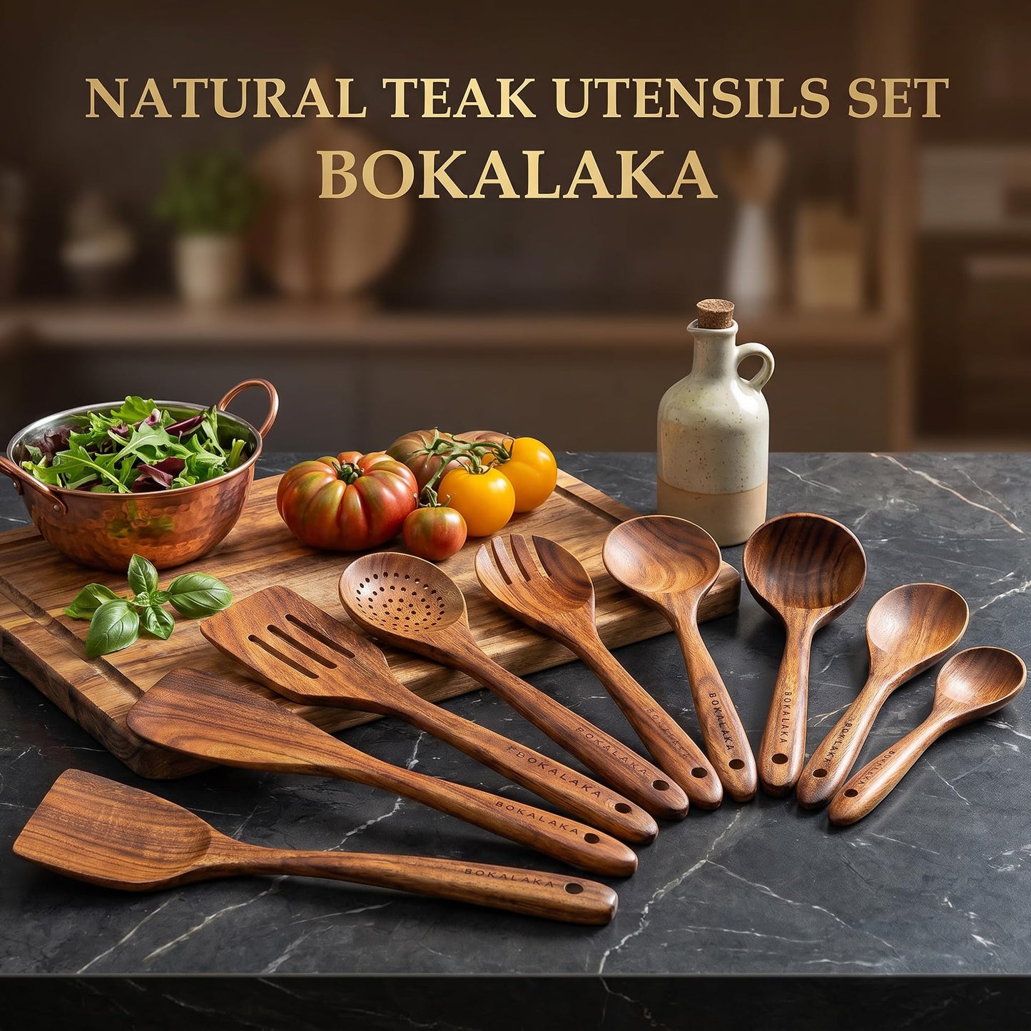 Wooden Spoons for Cooking,10 Pcs Natural Teak Wooden Kitchen Utensils Set Wooden Utensils for Cooking Wooden Cooking Utensils Wooden Spatulas for Cooking (10)