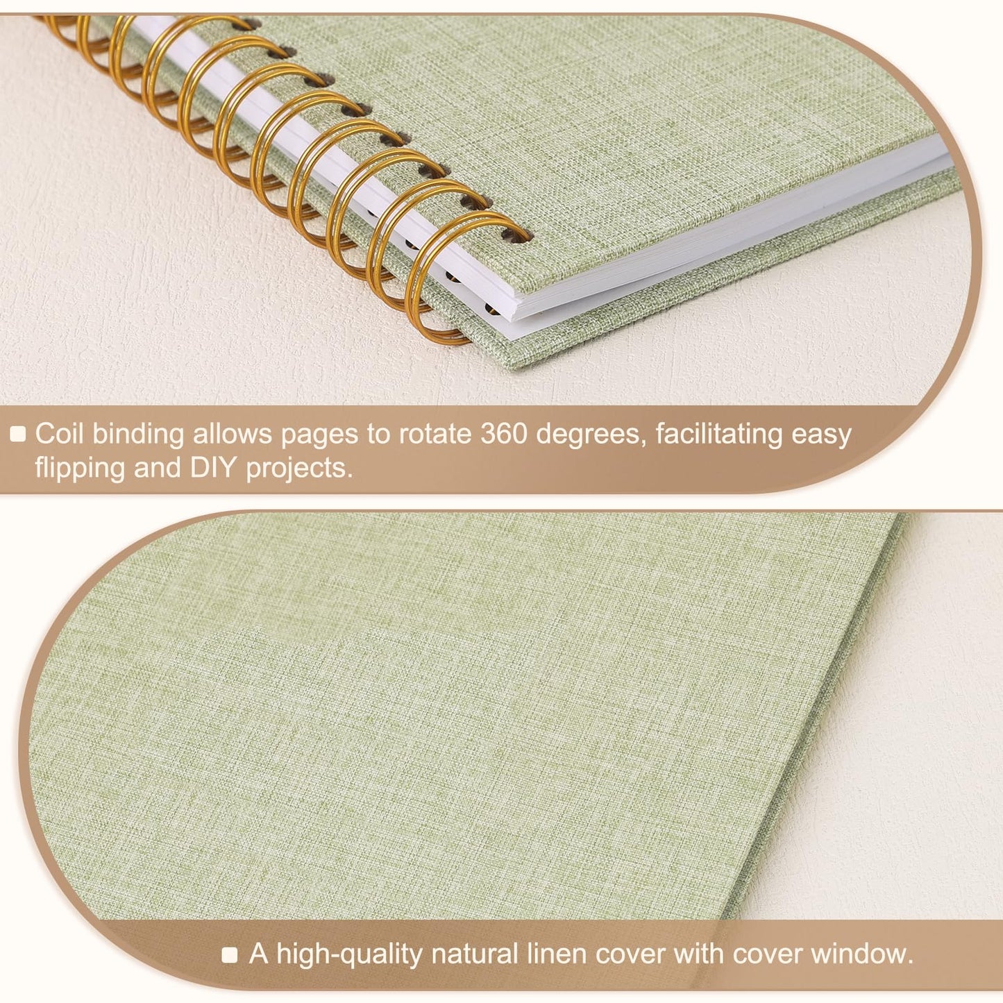 Scrapbook Photo Album 8x8 Inches 40 Pages Hardcover Kraft Paper Linen Cover Scrap Book Memory Book DIY Scrapbook Albums for Wedding Baby Boyfriend Travel Anniversary Family, GrassGreen