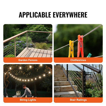 VEVOR 1/8 Stainless Steel Cable, 1000 FT 316 Cable Railing Kit with Cutter and Gloves, 1600 lbs Breaking Strength, 7x7 Strands Marine Aircraft Cable for Handrail Stair Decking Fence Outdoors