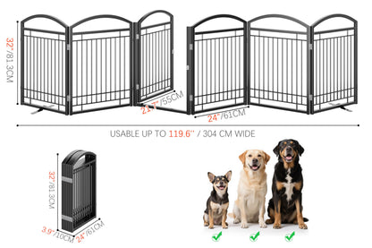 THKKY Folding No-Assembly Metal Freestanding Dog Gate with Door Walk Through,32" Height Pet Fence,144" Extra Wide Accordion Puppy Folding Playpen for Doorways,House,Stairs (6 Panels,Black)