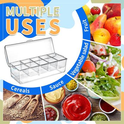 Large Ice Chilled Condiment Caddy，Chilled Condiment Containers Server with Lids for 5 Removable Compartments (2.5 cup)，Serving Platters, Fruit & Garnish Tray for Party Supplies & Bar Accessories