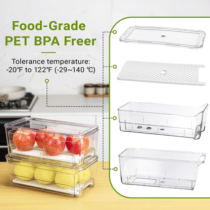 Imncya 4 Pack Fridge Organizer Drawers Bins, Clear Stackable Pull Out Refrigerator Drawer Organizer, Fridge Storage Container with Lids for Fruits, Vegetables, Drinks and Food
