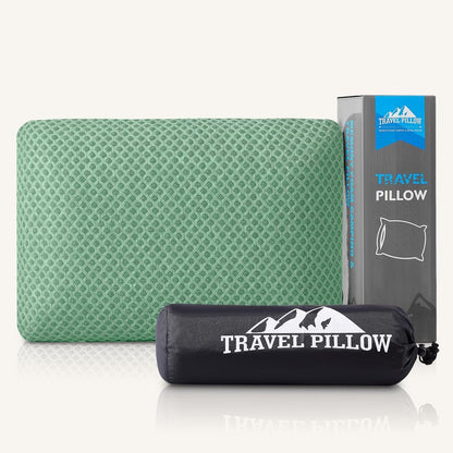 PEUJEW Travel Pillow Memory Foam Pillows, Camping Pillow- Compressible Medium Firm, Breathable Cover, Ideal Backpacking Hiking, Bed Pillows, Airplane and Car (Green, S)