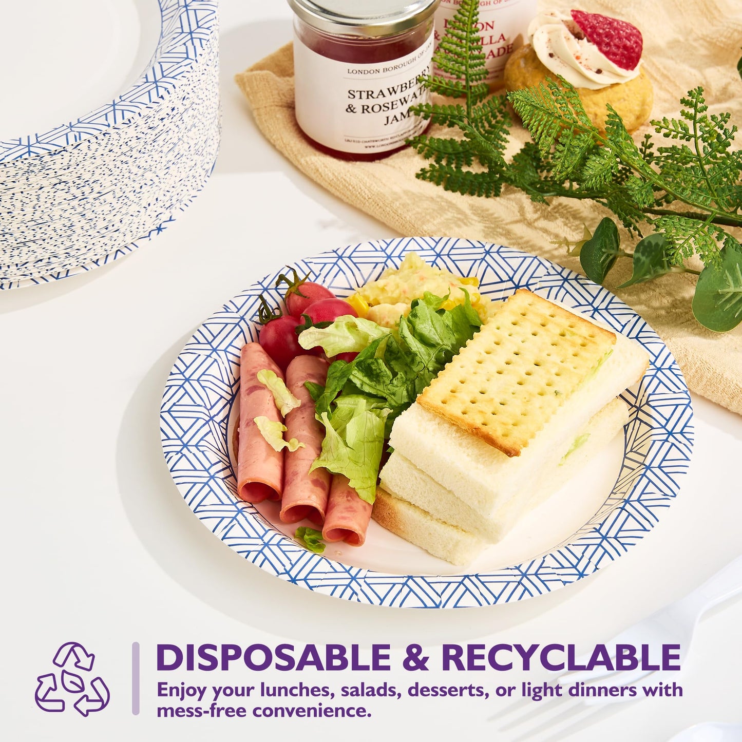 PACKINNO Disposable Paper Plates 8.5 Inch 300 Count, Soak Proof and Cut Resistant Heavy Duty Paper Plates Bulk for Parties, Picnics, Camping, and Everyday Meals