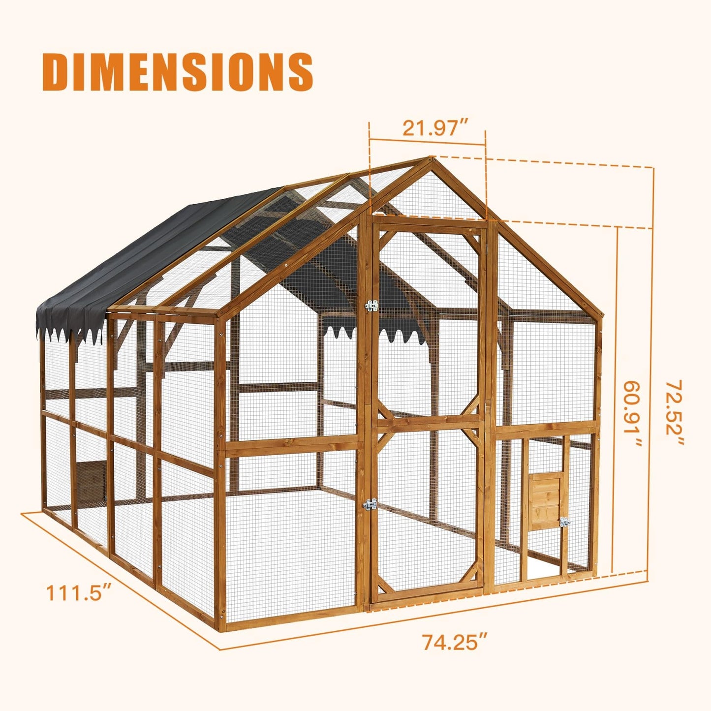 KEIKI 110" L Outdoor Large Chicken Coop with Waterproof Cover, Wire Mesh & 2 Lift Small Doors with Locks, Wood Chicken Coop House with Run for Cat Kitten Playpen, Duck, Rabbit, Quail