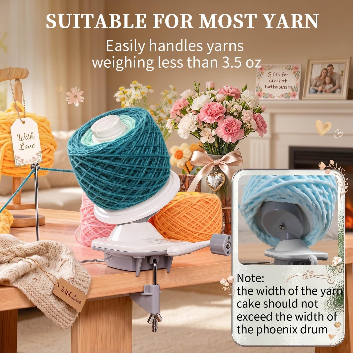 SPEENSUN Yarn Winder, Yarn Winder for Crocheting, 3.5 OZ Easy-to-Install and Efficiently Yarn Ball Winder with Lower Noise, Yarn Spinner for Crochet and Knitting Lover for Yarns Below Size 5