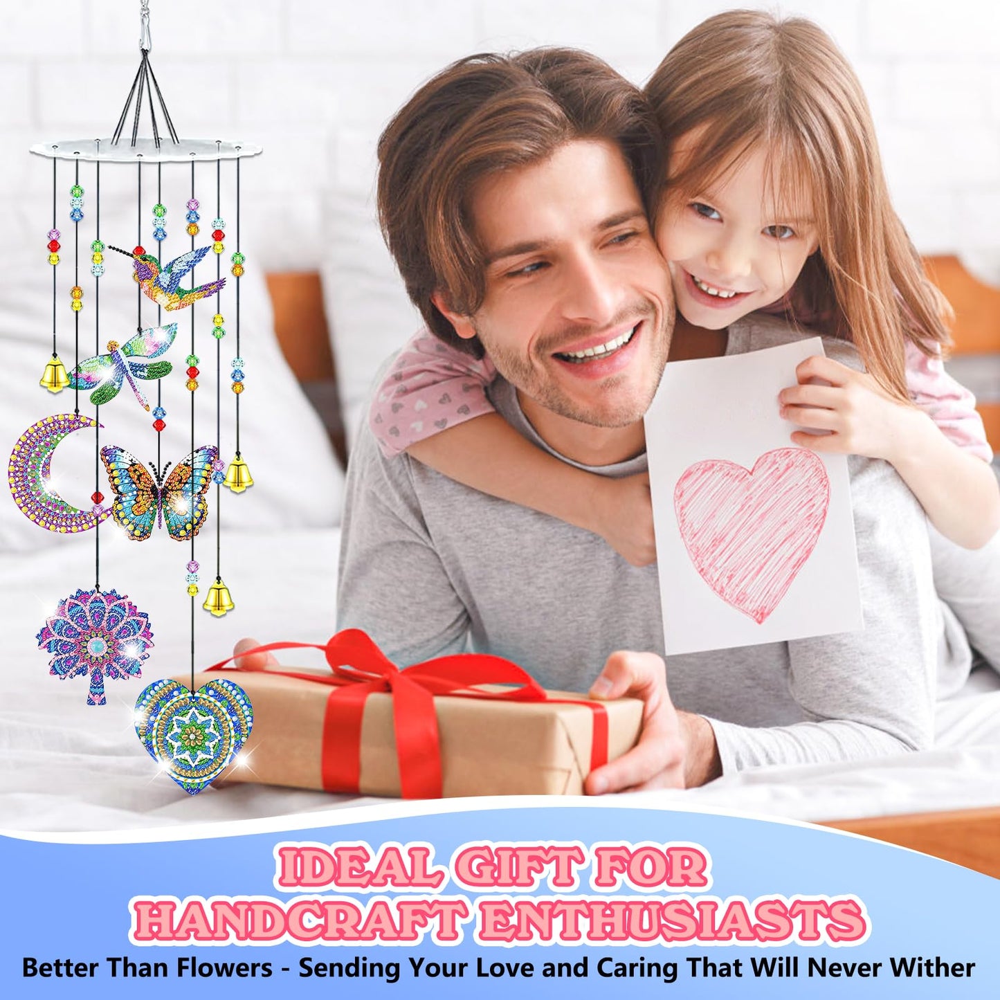 Bowetile 5D Diamond Art Kits for Adults, Mandala Diamond Art Wind Chimes, Diamond Painting DIY Wind Chime Suncatchers Kit, Crystal Gem Pendant Hanging Ornament Christmas Gift for Women Home Decor