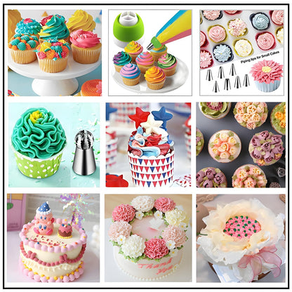 YOQXHY Russian Piping Tips Set, 193 Pcs with 28 Numbered Russian Tips, 48 Numbered Icing Tips, 1 Ball Tip, 2 Leaf Tips, Pattern Chart, 4 Couplers, 100 Pastry Bags & More for Cake Cupcake Decorating