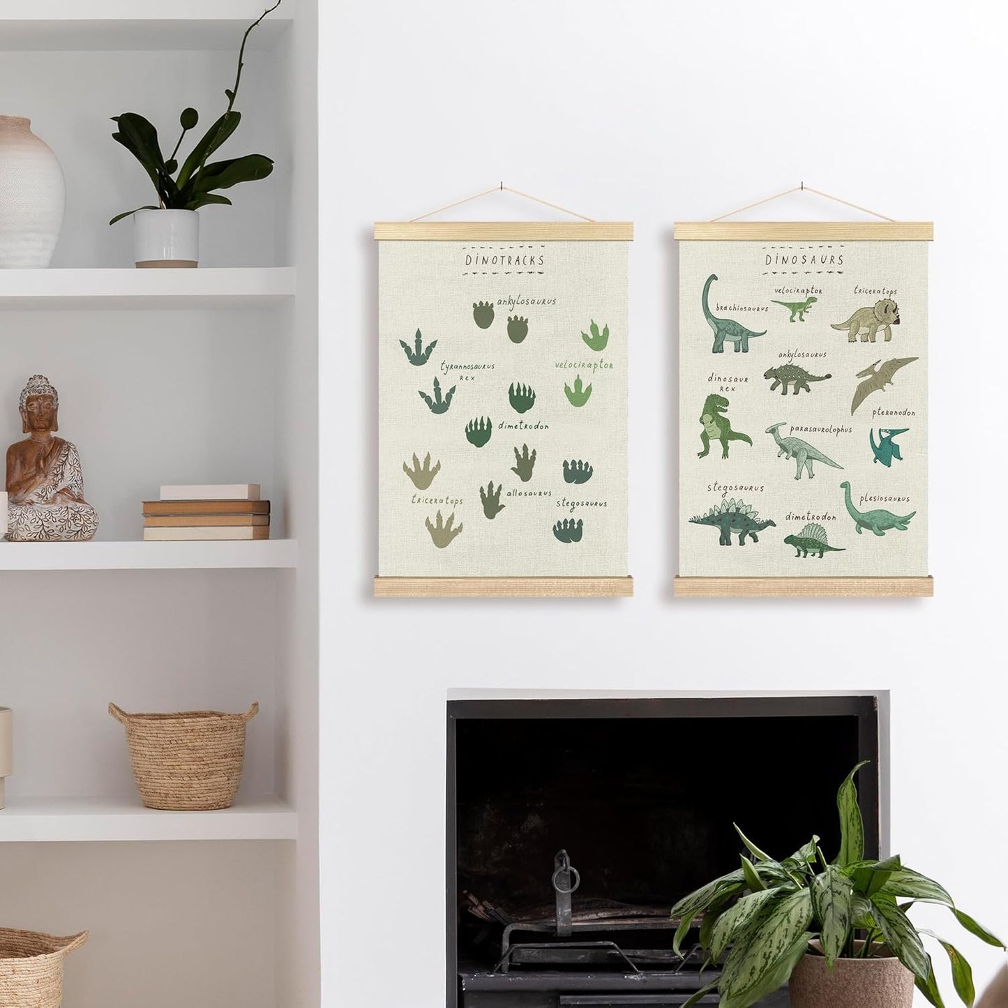 16x24 Inches BCUANGD Dinosaur Dino Paws Wall Decor - Baby Toddler Boys Room Wall Art Poster Hanger with Wood Frames