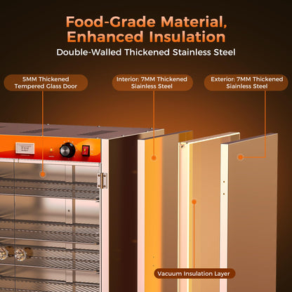 CAMMOO 133Qt 5-Tier 900W Commercial Food Warmer w/ 304 Blued Stainless Steel Heating Element, Double-Tempered Glass Door, Adjustable Shelf, Electric Catering Hot Box Countertop Heated Holding Cabinet