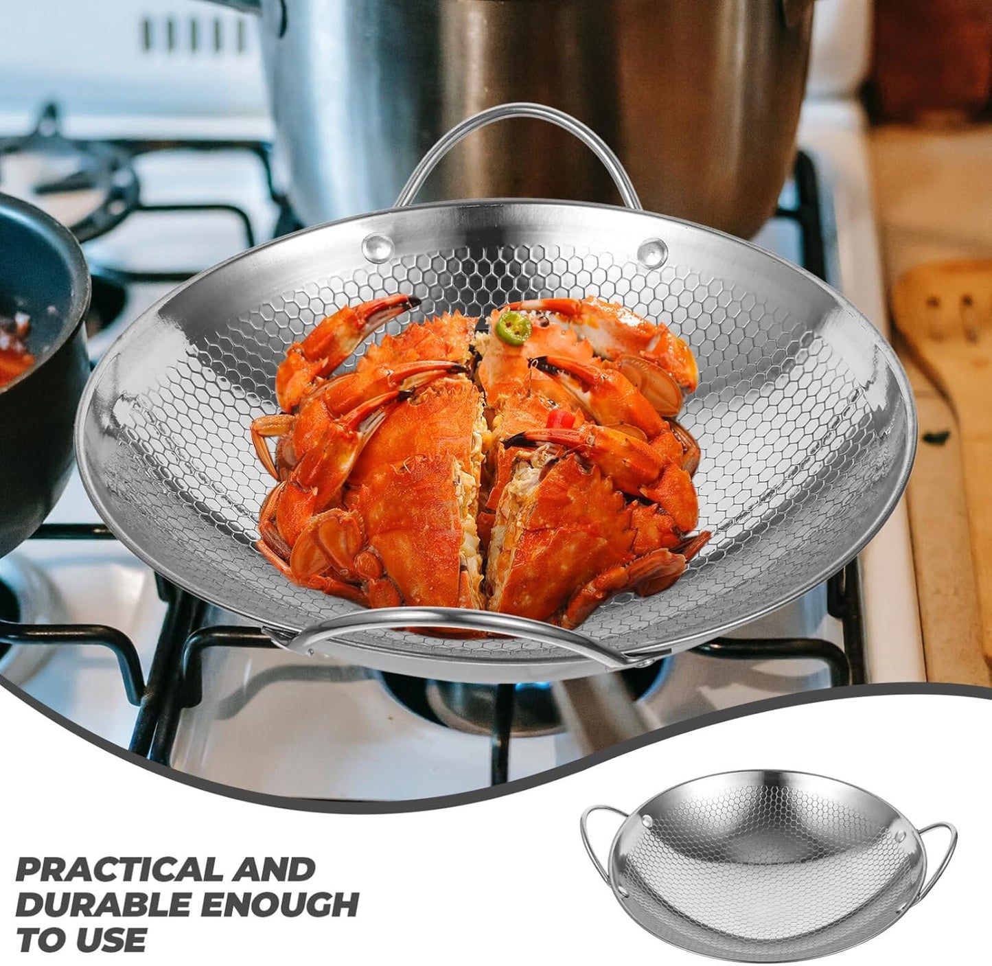 Hemoton Honeycomb Pot, Stainless Steel Paella Pan, Mini Korean Noodle Pot, Stir Fry Pans for Outdoor Cooking