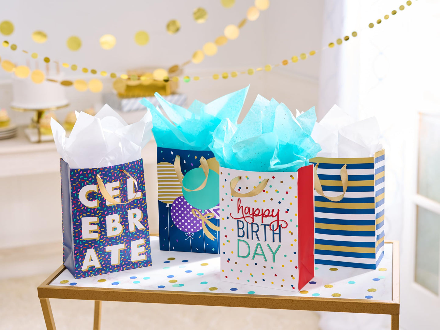 American Greetings 10" Medium Gift Bags for Birthdays and Celebrations (4-Bags)