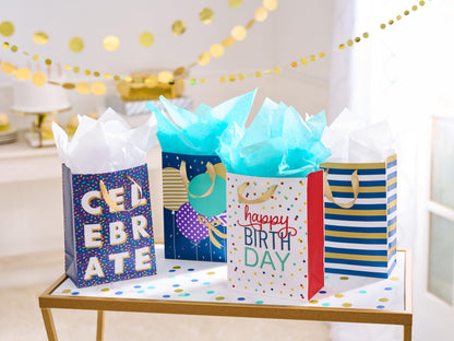 American Greetings 10" Medium Gift Bags for Birthdays and Celebrations (4-Bags)