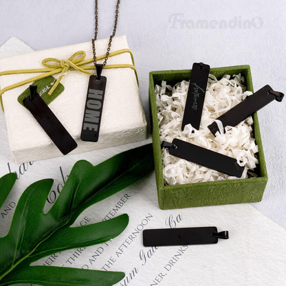 Framendino, 12 Pack Engravable Metal Pendant Charms Blanks Rectangle Stamping Tag Laser Engraving Stainless Steel Blank Pendants for Jewelry Making Necklace Bracelet Earrings DIY Crafts Black
