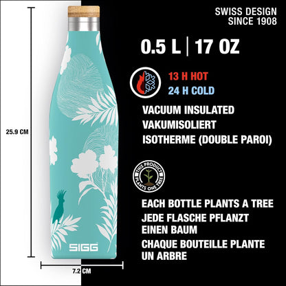SIGG Insulated Water Bottle Meridian Sumatra Birds - Leakproof & Extra-Slim, BPA Free, 17 Oz