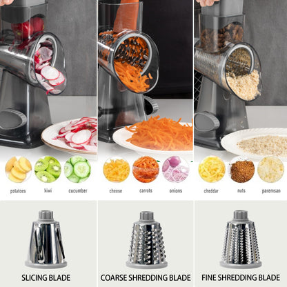 EDEFISY Cheese Grater Hand Crank Rotary Vegetables Shredder with Handle, 3-in-1 Graters with Interchangeable Blades and Non-slip Base Multifunctional Slicer for Kitchen