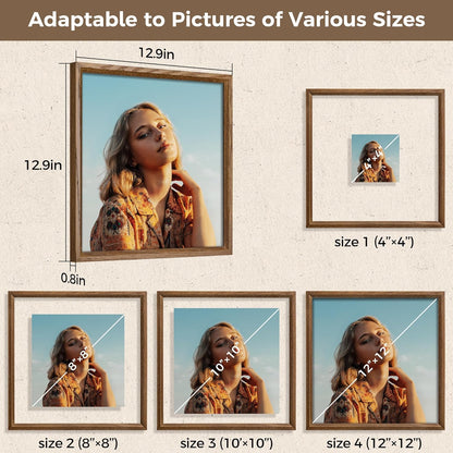 12x12 3x3 4x4 5x5 6x6 8x8 12''x12'' Axeman Floating Picture Frame - Solid Oak Wood Square Picture Frame, Double