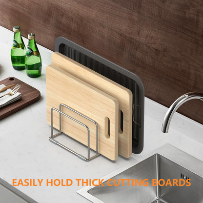 KORRTFID Cutting Board Holder Stand, Chopping Board Storage Rack, Cutting Board Organizer, 304 Stainless Steel Chopping Board Holder, Cookie Sheets Organizer 1.0+1.2 Inch Width Slots(Large)