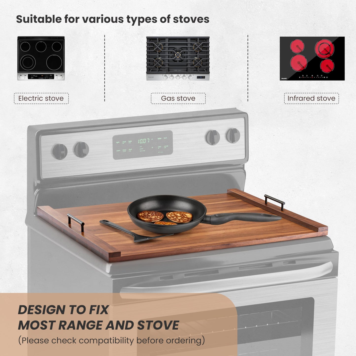 TIDITA Acacia Wood Stove Top Covers for Electric Stove - Wooden Noodle Board for Gas Stovetop - Stove Top Covers for Gas Burners - Wooden Kitchen Sink Cover for Counter Space & Decorative Tray