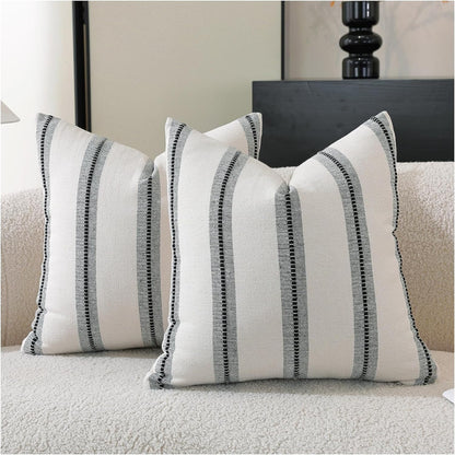 20x20 Set 2, Cethom Boho Throw Pillow Covers of Beige and Black Striped Decorative Pillow Cases for Couch Chair Bed
