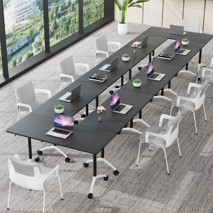 rzoizwko 55.1" Folding Conference Table with Wheels,2 Pack Heavy-Duty Flip-Top Reconfigurable Training Table System,Rolling Conference Room Tables for Office, Classroom & Meeting Rooms