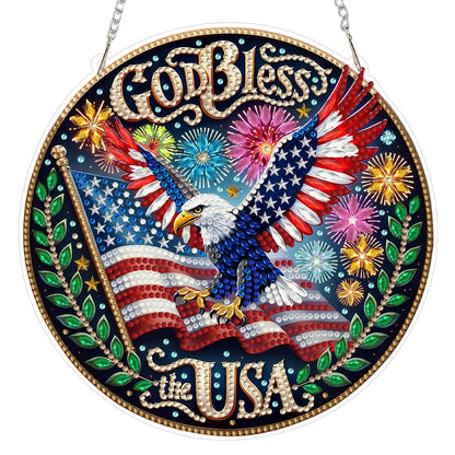 CEOVR Bald Eagle Hanging Diamond Art for Adults, Independence Day Diamond Painting Pendant American Flag DIY Gem Art Wall Ornament, Acrylic Home Garden Decor with Chain, Box Kit 7.79×7.77inch