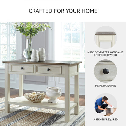 Signature Design by Ashley Bolanburg Sofa Table, Two‑Tone Wood Console With Drawers, Antique Finish With Metal Hardware, Ideal for Entryway or Living Room Display, Antique White