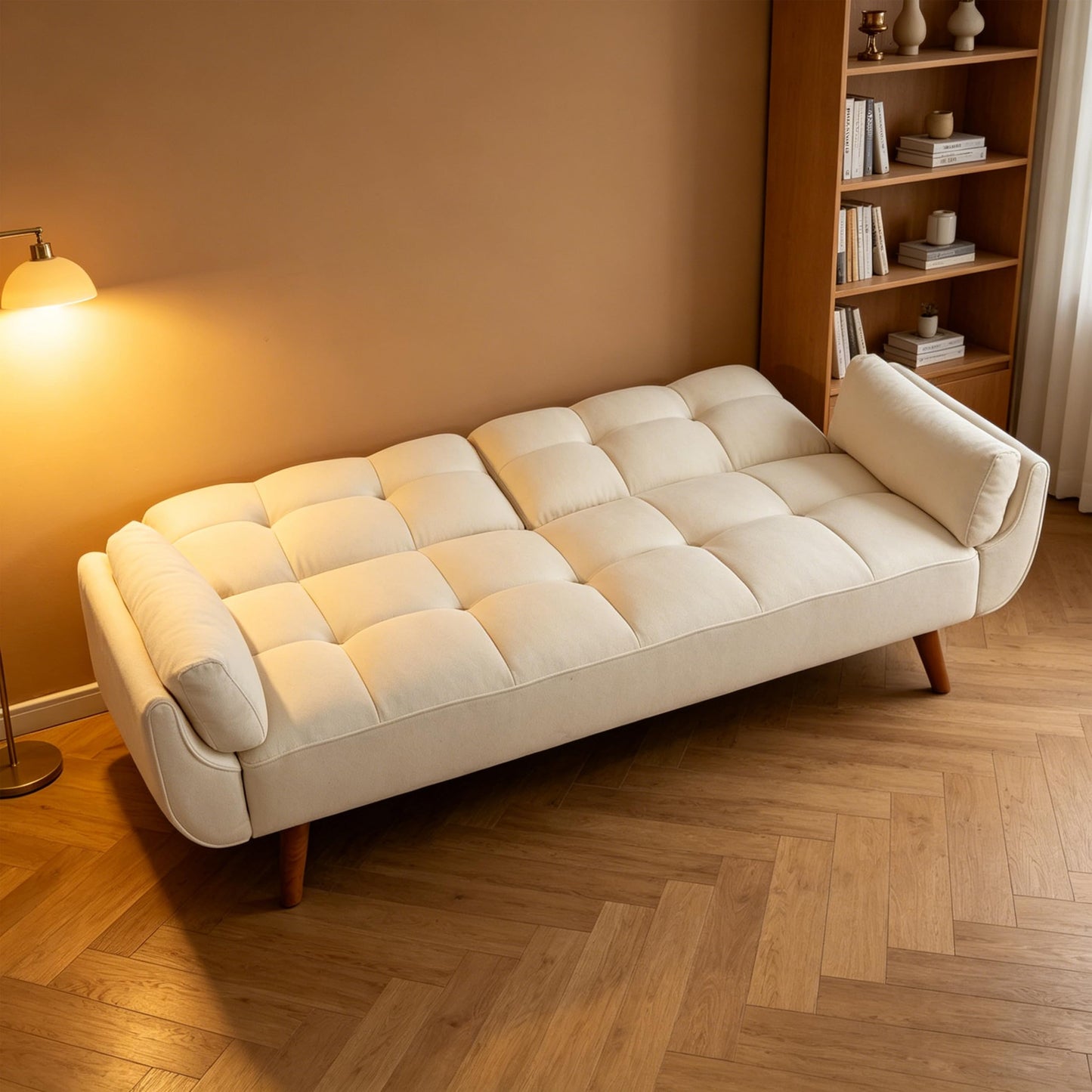 ERYE 75-Inch Upholstered Futon Sofabed for Bedroom Living Room, Modern Linen Tufted Convertible Futon Loveseat Sleeper Sofa Bed with Adjustable Backrest and Pillows