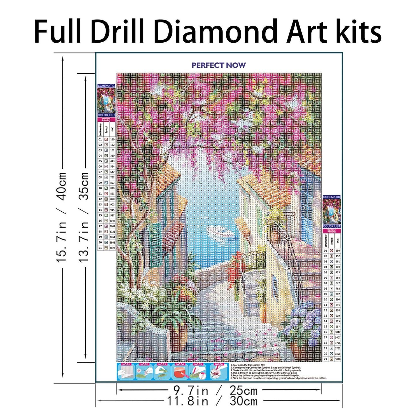 QIOUOL 5D Diamond Art Kits for Adults Beginners,Seaside Town DIY Painting with Round Full Drill Diamonds Painting Mosaic Gems Art for Home Office Wall Decor 12x16 Inch