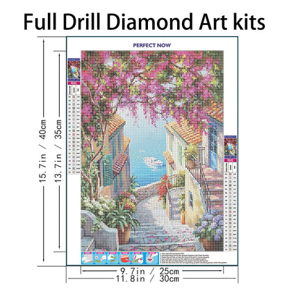 QIOUOL 5D Diamond Art Kits for Adults Beginners,Seaside Town DIY Painting with Round Full Drill Diamonds Painting Mosaic Gems Art for Home Office Wall Decor 12x16 Inch