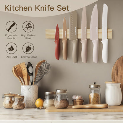 Astercook Knife Set, 13 Pieces Kitchen Knives Set with Healthy Anti-Rust Coating, Dishwasher Safe, Stainless Steel Chef Knife Sets with 6 Blade Guards, Perfect Mothers Day Gifts for Kitchen