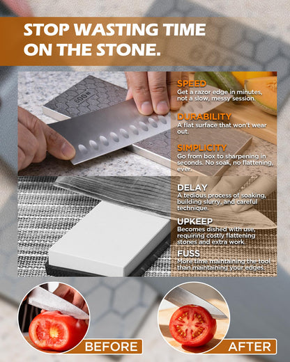 Gardmate Diamond Sharpening Stone Set, 150/600 Grit Double-Sided Diamond Plate Sharpening Stone with Angle Guide & Non-Slip Silicone Mat – Restoration & Sharpening Diamond Plate for Axes, Knives