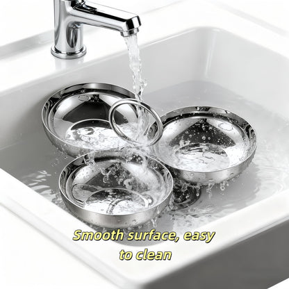 chhcjqyyf Cluster Serving Bowls 3 in 1 Silver Stainless Steel Snack Bowls Connected Fruit Tray Snack Plate for Home Kitchen Party Reusable Portable Ring Style Dessert Bowl Set