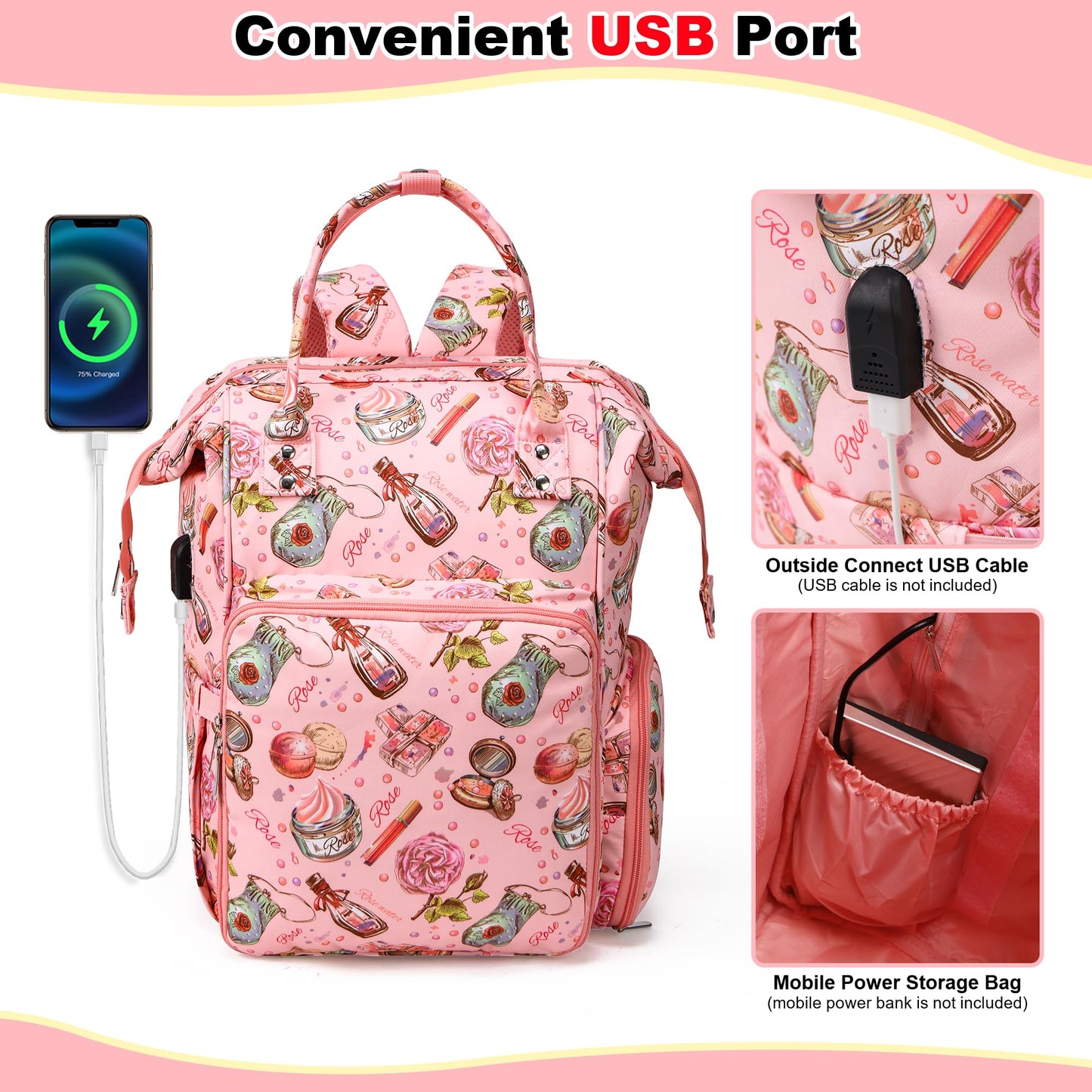 QZLKNIT Project Backpack Bag Organizer for Knitting Crochet Supplies Accessories,Yarn Storage Organizer Bag, Yarn Organizer Tote Bag, Crochet Bag with USB Charging Port