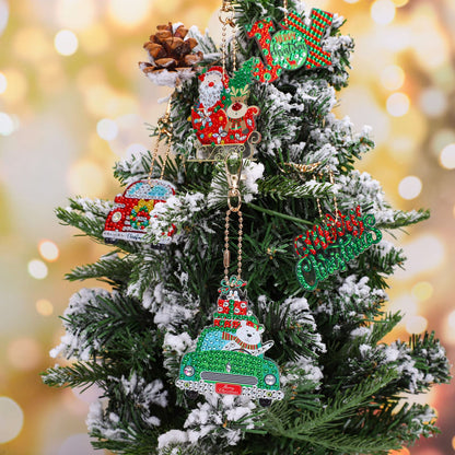 AnyDesign 12Pcs Christmas Diamond Art Keychain DIY Handmade Truck Santa Snowman Gem Painting Pendant Rhinestone Mosaic Making Full Drill Diamond Key Chain for Crafts Gift