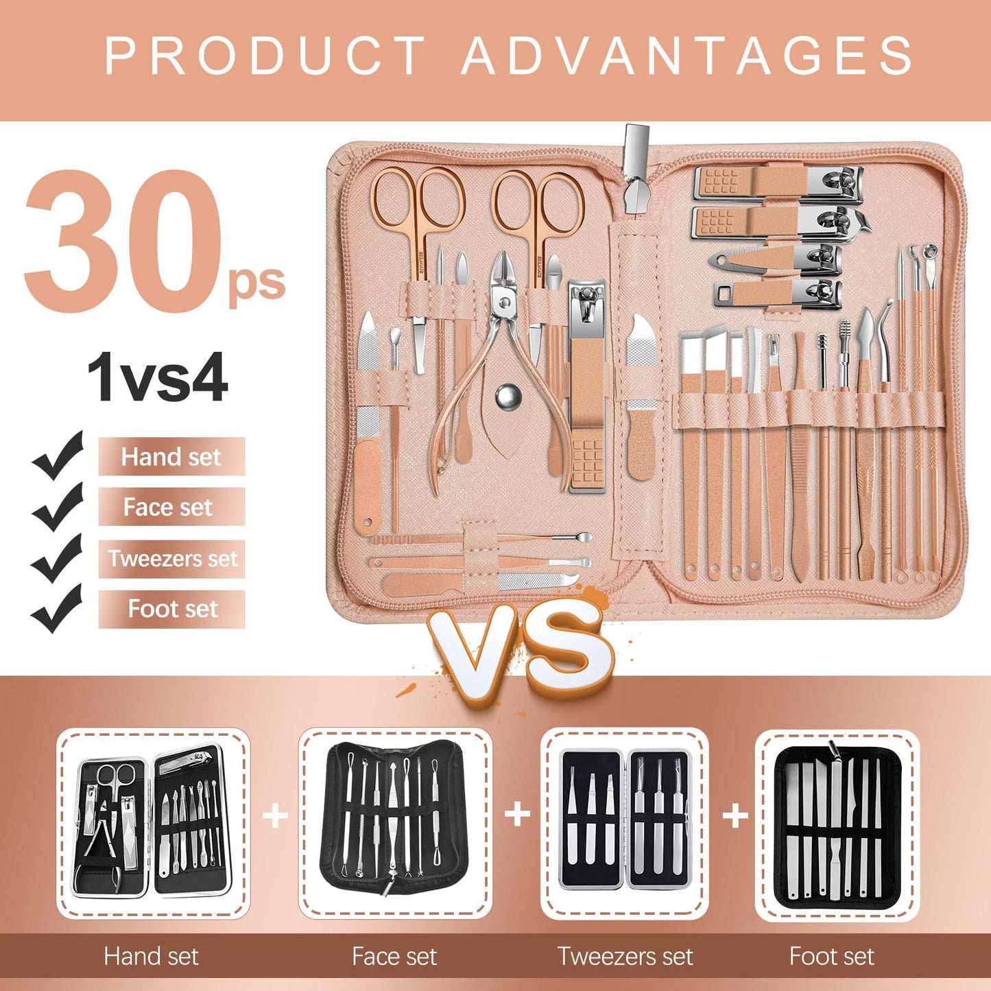 Manicure Set 30 in 1 Nail Clipper set, REDFLOW nail clippers, fingernail & toenail clippers, Manicure Tools, pedicure tools, Suitable for Travel Manicure Kit, Nail Set Kit With Everything Profe