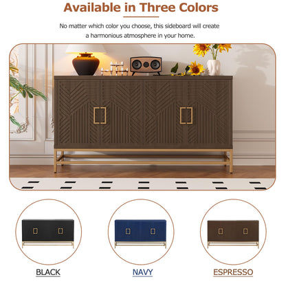 GDFStudio 60" Modern Sideboard Buffet Storage Cabinet with 4 Doors & Adjustable Shelves, Retro Coffee Bar with Metal Handles & Legs, Kitchen Cupboard Organizer for Dining Room Living Room, Espresso
