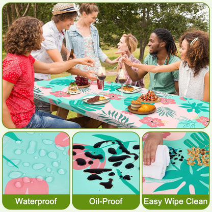 HobbLab Rv,72in,Teal Picnic Table Cover with Bench Covers Portable Table Cloth Built-in Storage Pocket Fitted