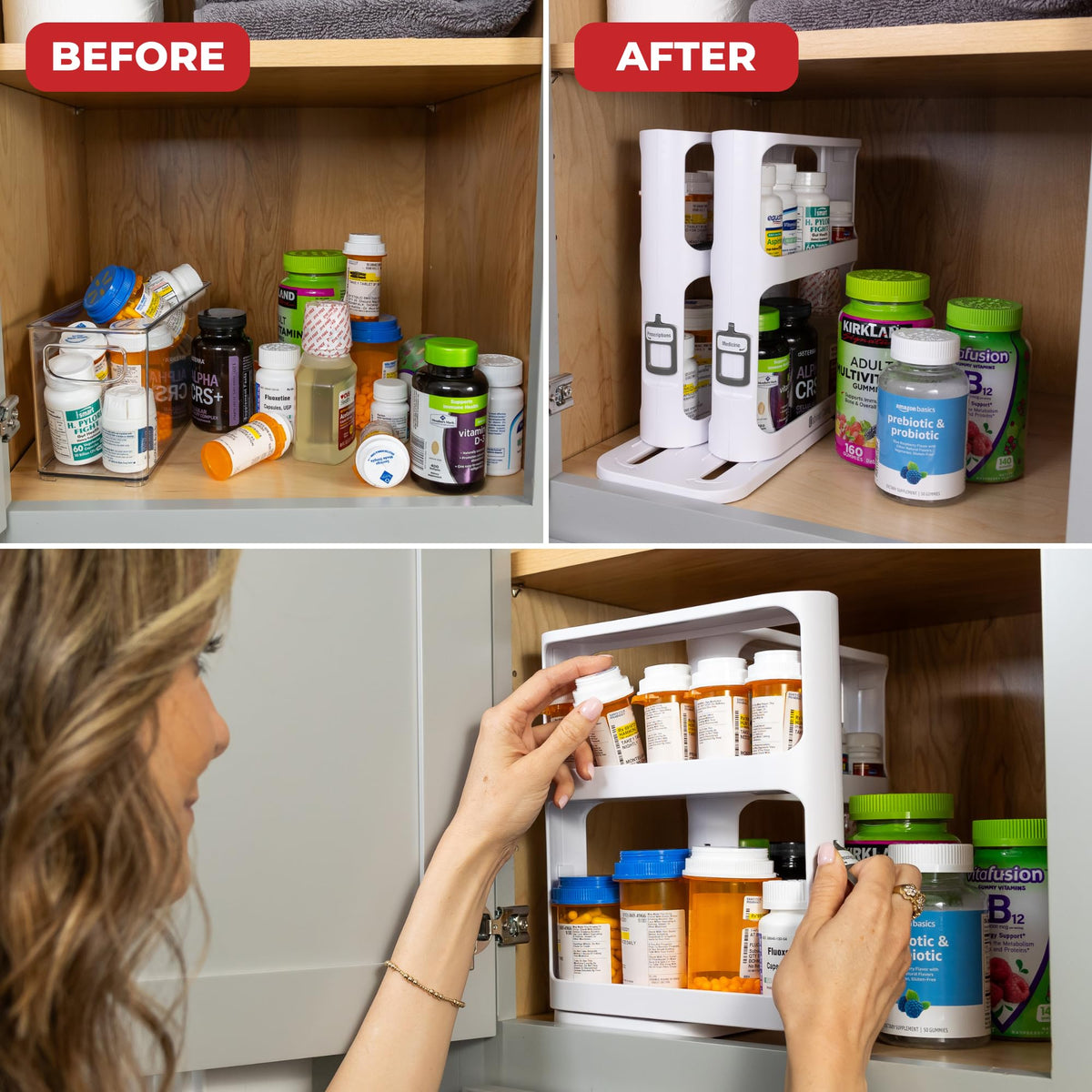 Cabinet Caddy Spice Rack Organizer for Cabinet - Slide & Rotate Kitchen Organizers and Storage - 2 Double-Decker Shelves - Non-Skid Base - Magnetic Modular Design - 10.8" H x 5.25" W x 10.8" D