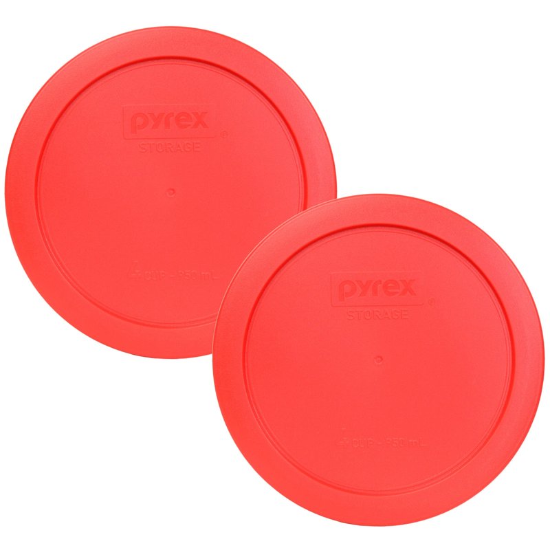 Pyrex 7201-PC 4 Cup Red Food Storage Replacement Lid (2-Pack) - Made in USA