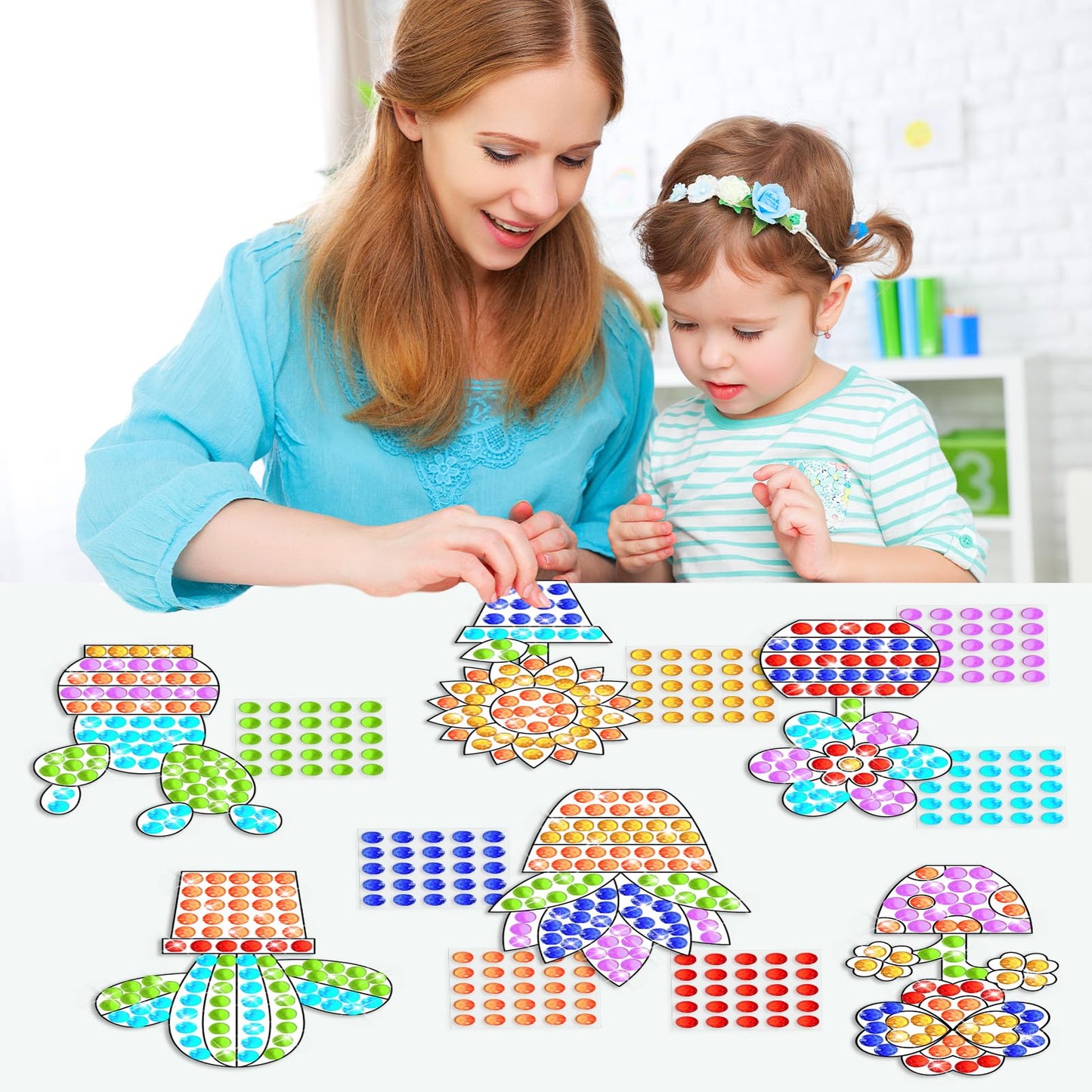 Qyeahkj 6Pcs Spring Arts Crafts Kit for Kids DIY Window Suncatcher Potted Gemstone Stickers Plant Gem Diamond Painting Gifts for Girls Boys School Home Activity Birthday Party Supplies