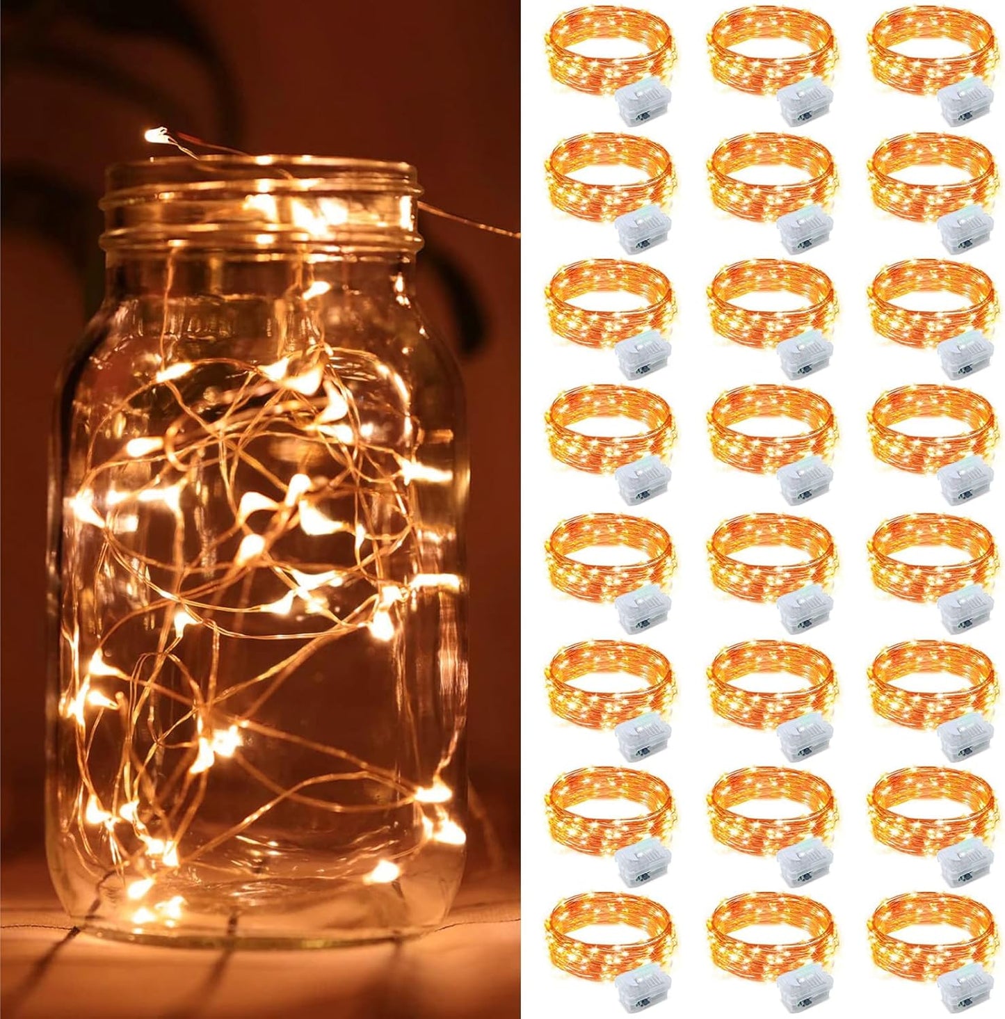 24 Pack 7ft 20 3 ZGWJ Halloween Fairy Lights Battery Operated, Mini LED Halloween Fairy String Lights Silver Wire Modes