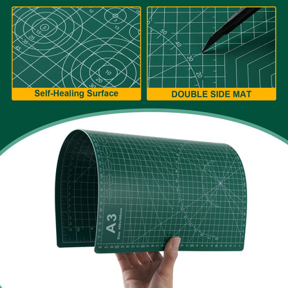 A3 Self Healing Cutting Mat Set, 5 Pack Double-Sided PVC Cutting Mats for Crafts with Inch, Metric, and Angle Guides for Sewing, Quilting, and DIY Cutting